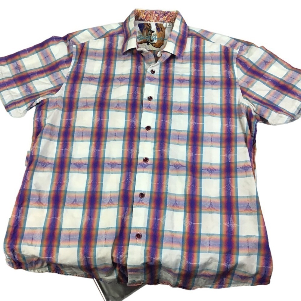 Robert Graham Men’s Large Cotton Plaid Western Style Short Sleeve Casual Shirt